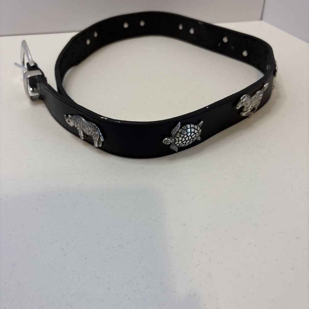 Brighton Honest Black Leather Animal Concho Belt Vintage 90s Safari Size 32